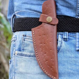 Handmade Brown Leather Knife Sheath – Premium Fixed Blade Knife Cover with Belt Loop | Durable EDC Leather Knife Holder Gift for Men