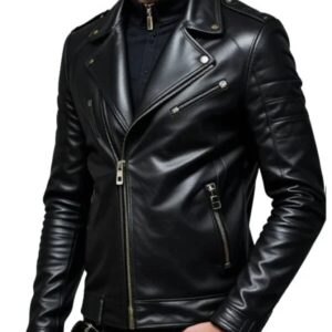 Men’s Black Genuine Sheep Leather Biker Jacket – Premium Slim Fit Motorcycle Leather Jacket for Men – Stylish Real Leather Moto Jacket