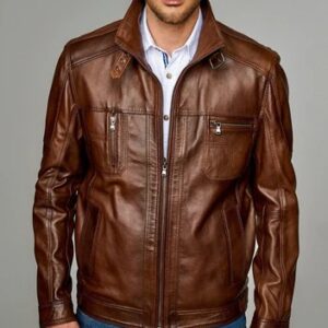 Men’s Brown Genuine Sheepskin Leather Jacket – Classic Slim Fit Biker & Casual Jacket