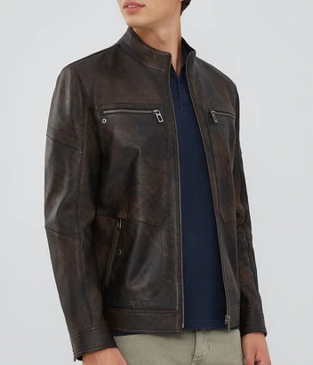 Men’s Genuine Sheepskin Leather Jacket in Vintage Brown - Image 2