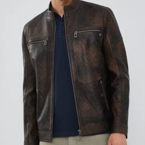 Men’s Genuine Sheepskin Leather Jacket in Vintage Brown