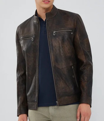 Men’s Genuine Sheepskin Leather Jacket in Vintage Brown