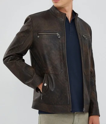 Men’s Genuine Sheepskin Leather Jacket in Vintage Brown - Image 3