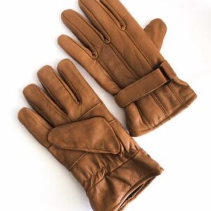 Men’s Genuine Tan Leather Winter Driving Gloves – Vintage Style Insulated Thermal Motorcycle Gloves with Adjustable Wrist Strap